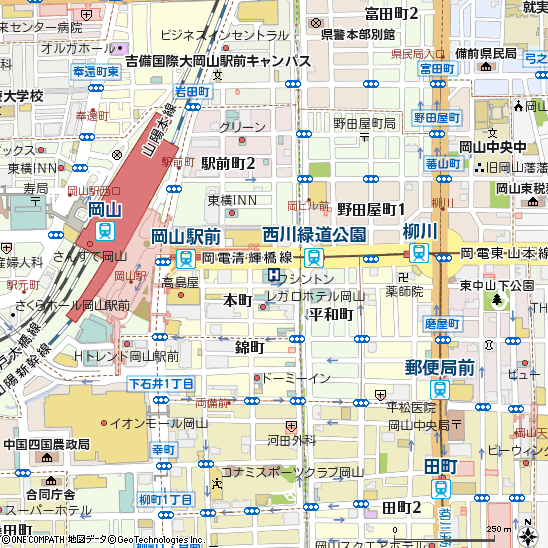 岡山ワシントンホテルプラザ付近の地図